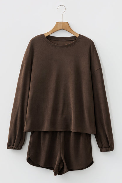 Solid Textured Knit Pullover and Shorts Set
