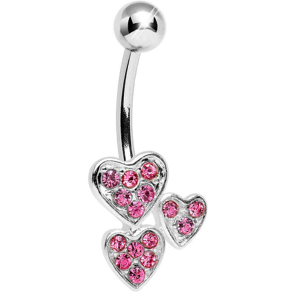 Pink Gem Trebled Heart Belly Ring