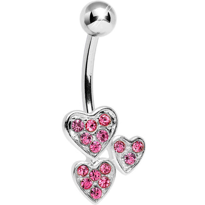 Pink Gem Trebled Heart Belly Ring