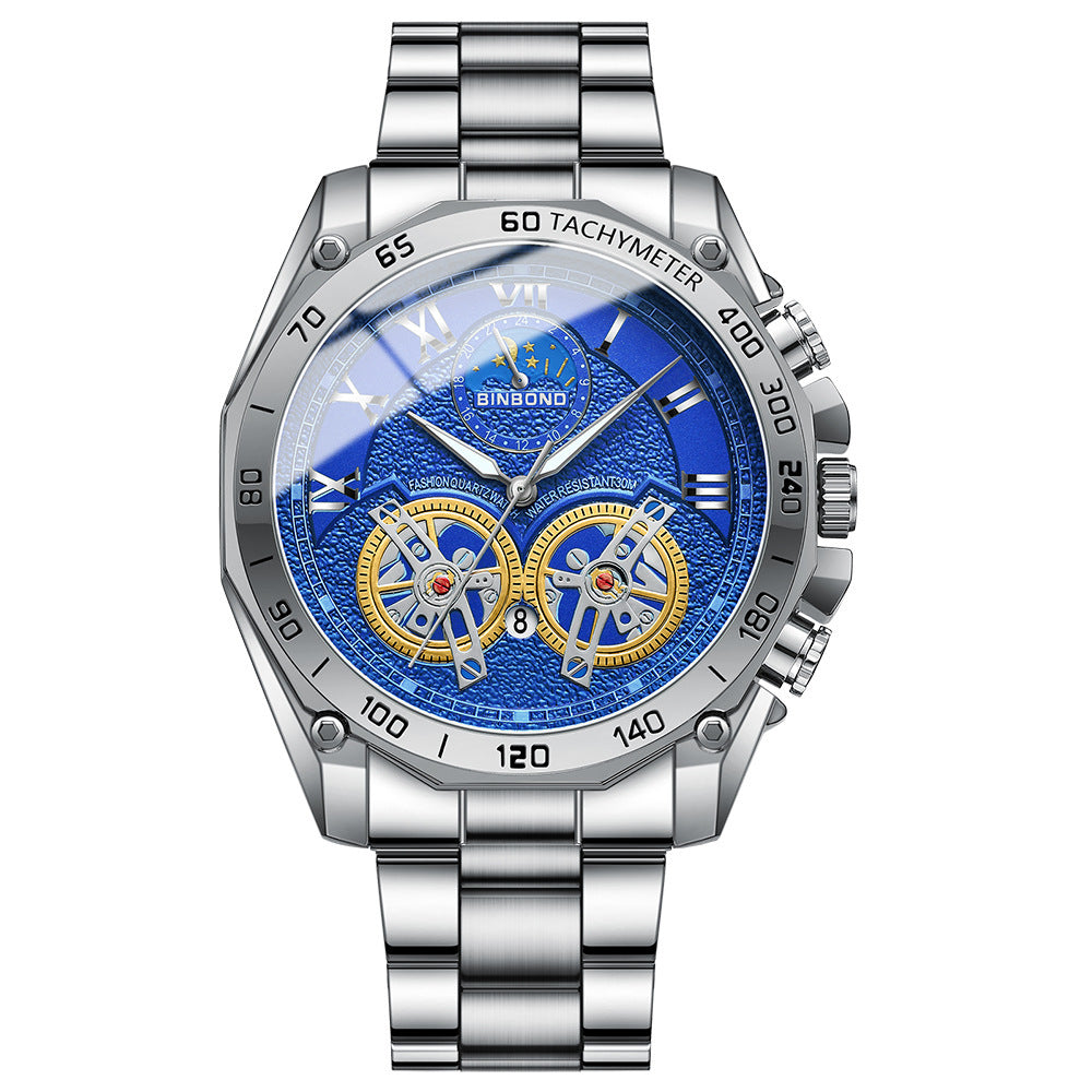 Double Men's Multi-function Skeleton Semi-Automatic Watch