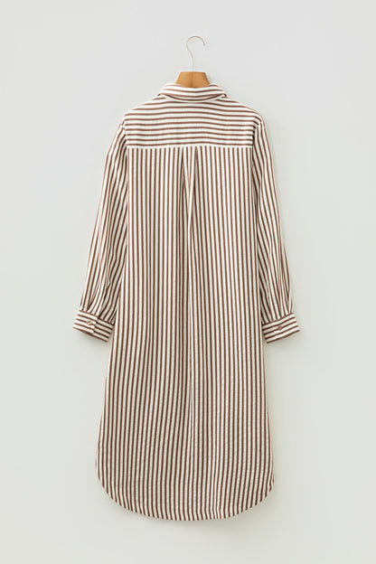 Textured Stripe 3/4 Sleeve Split Midi Dress