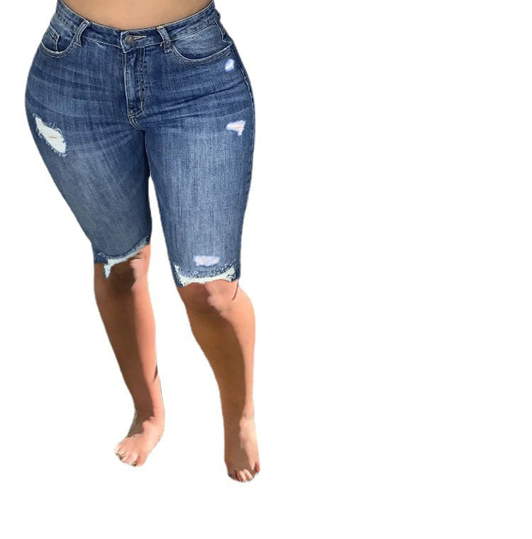 High Waist Slim-fit Denim Shorts