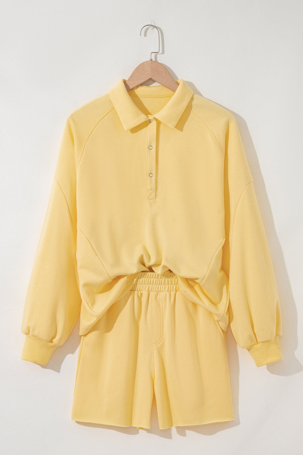 Button Collar Pullover and Casual Shorts Set