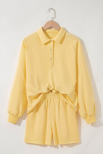 Button Collar Pullover and Casual Shorts Set