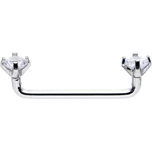 14G Clear Prong Gem 3/4 Steel Staple Surface Barbell 2mm Rise