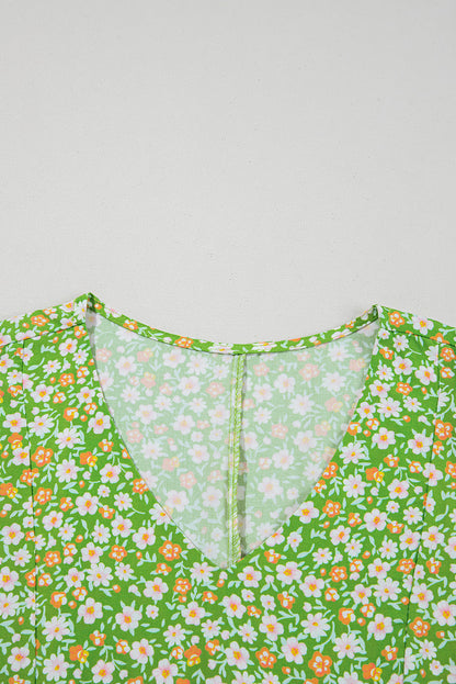 Floral Ruffle Sleeve V-Neck Blouse
