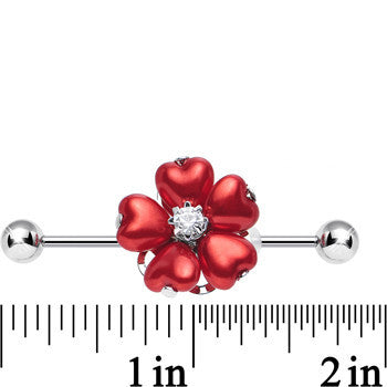 Red Faux Pearl Blossoming Flower of Hearts Industrial Barbell