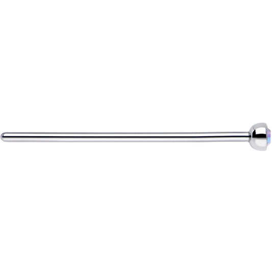 20G 3/4 Aurora CZ Steel Straight Fishtail Nose Ring 2mm