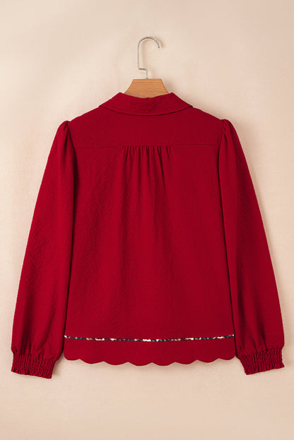 Leopard Contrast Trim V-Neck Textured Blouse
