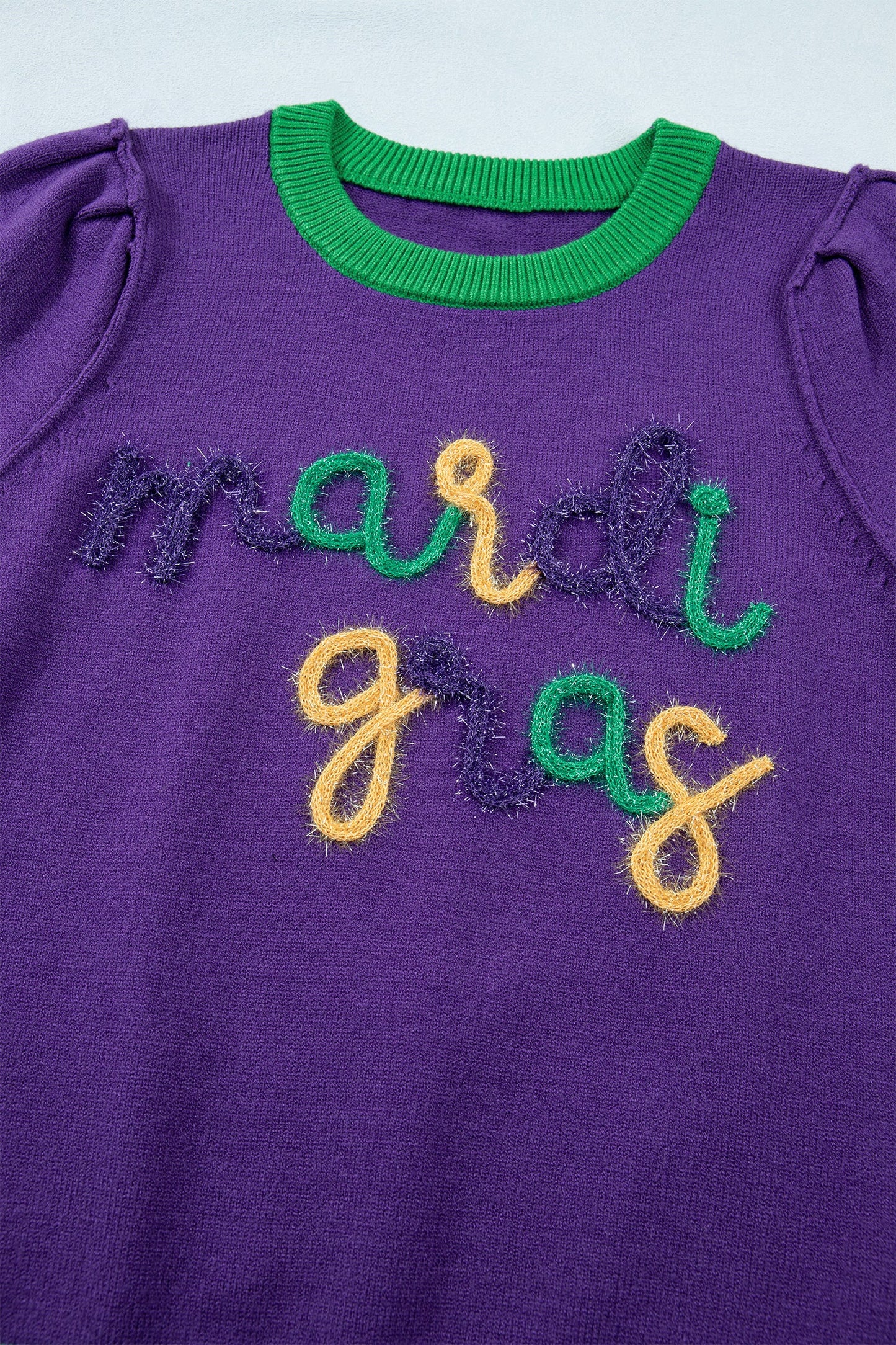 Mardi Gras Tinsel Graphic Short Sleeve Sweater