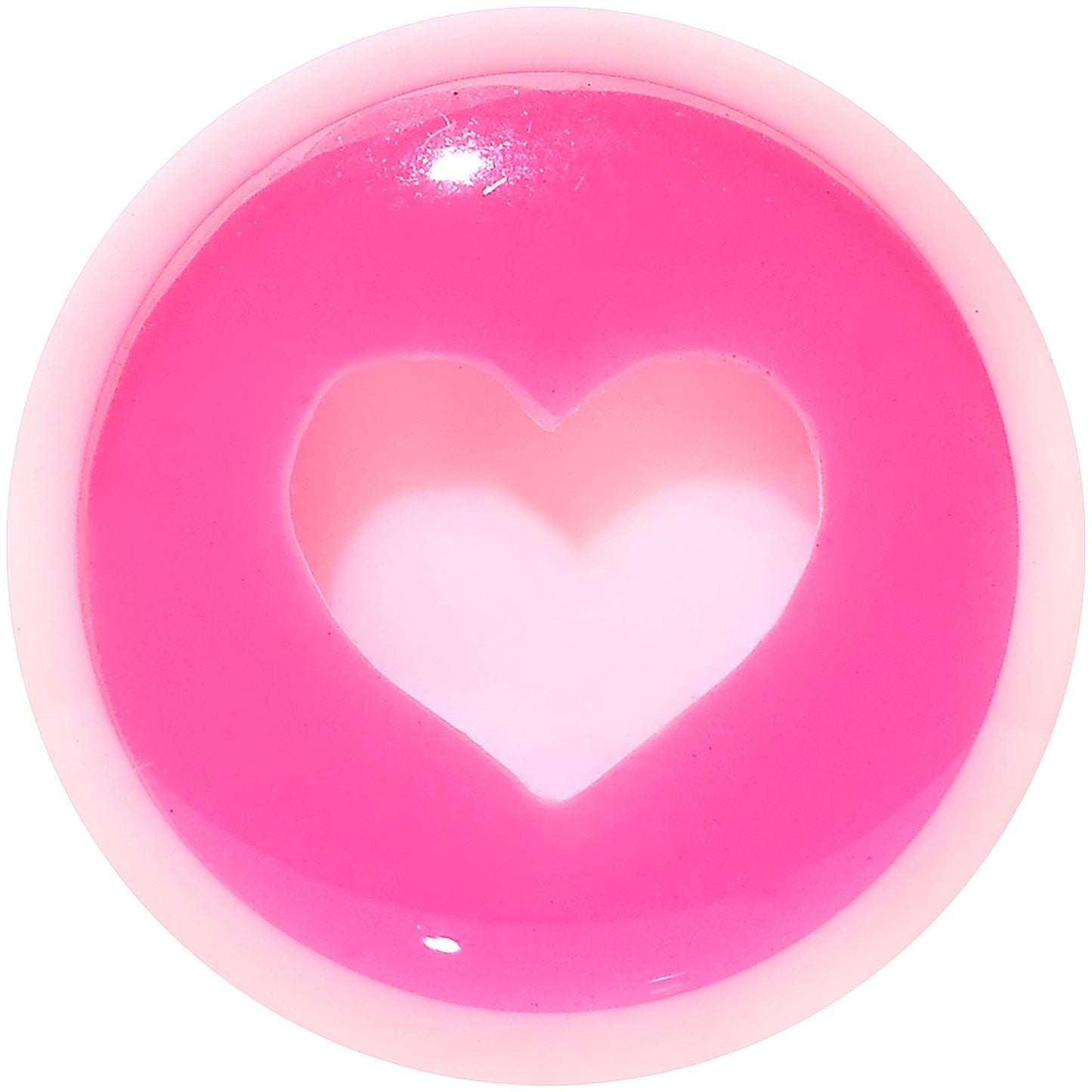 0G White Pink Acrylic Adoring Heart Saddle Plug