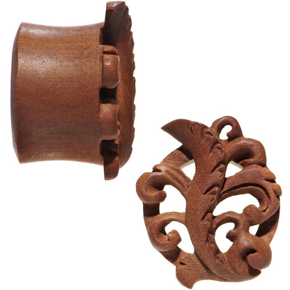 1 inch Organic Wood Whispering Wind Leaf Hand Carved Plug Set
