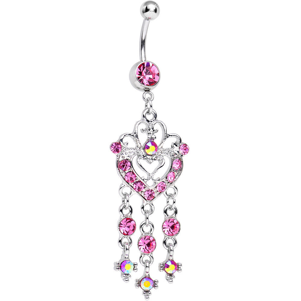 Pink Gem Always Ardent in Love Heart Chandelier Belly Ring