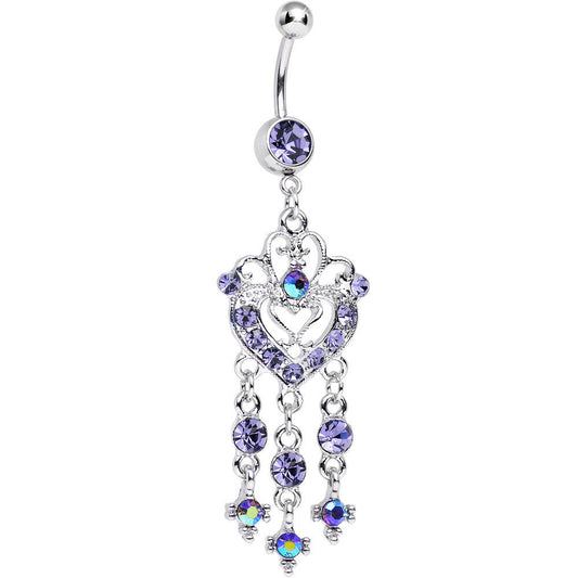 Purple Gem Always Ardent in Love Heart Chandelier Belly Ring