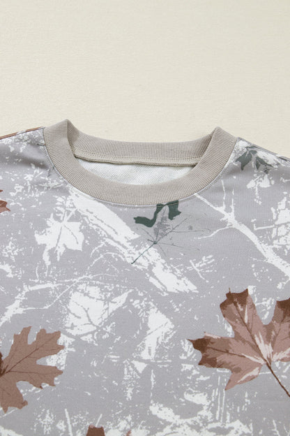 Camo Varsity Stripe Dropped Shoulder Sweatshirt
