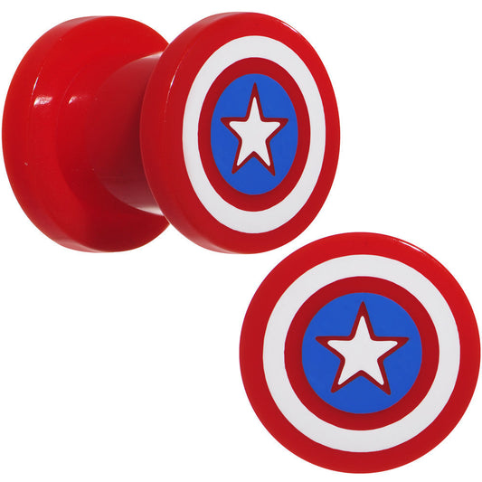 0G Red Acrylic Licensed Captain America Logo Screw Fit Plug Set