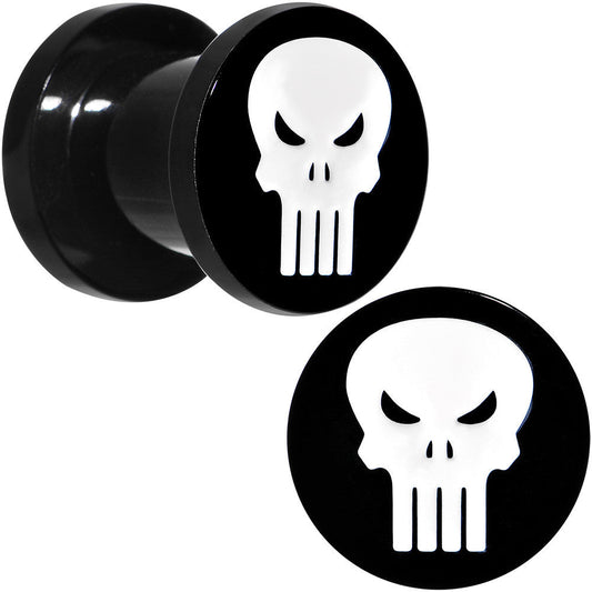 0G Black PVD Licensed The Punisher Logo Screw Fit Plug Set