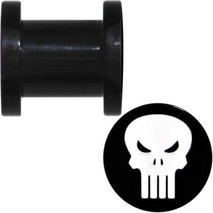 0G Black PVD Licensed The Punisher Logo Screw Fit Plug Set