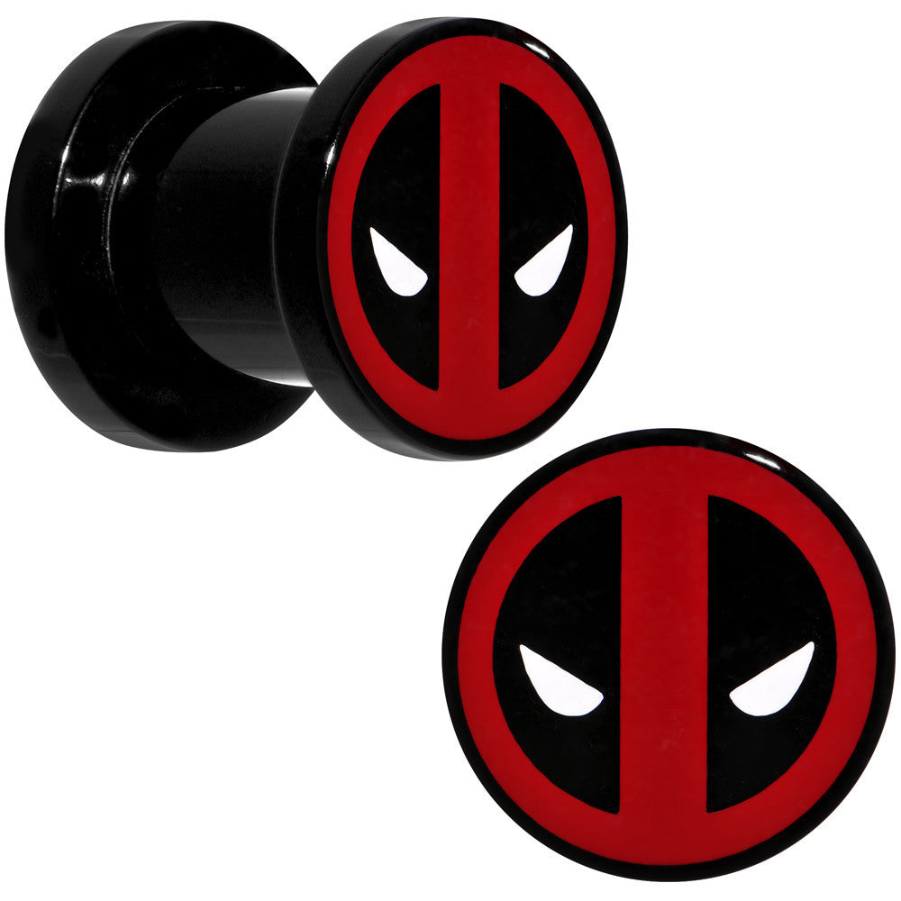 0G Black Acrylic Licensed Deadpool Logo Screw Fit Plug Set