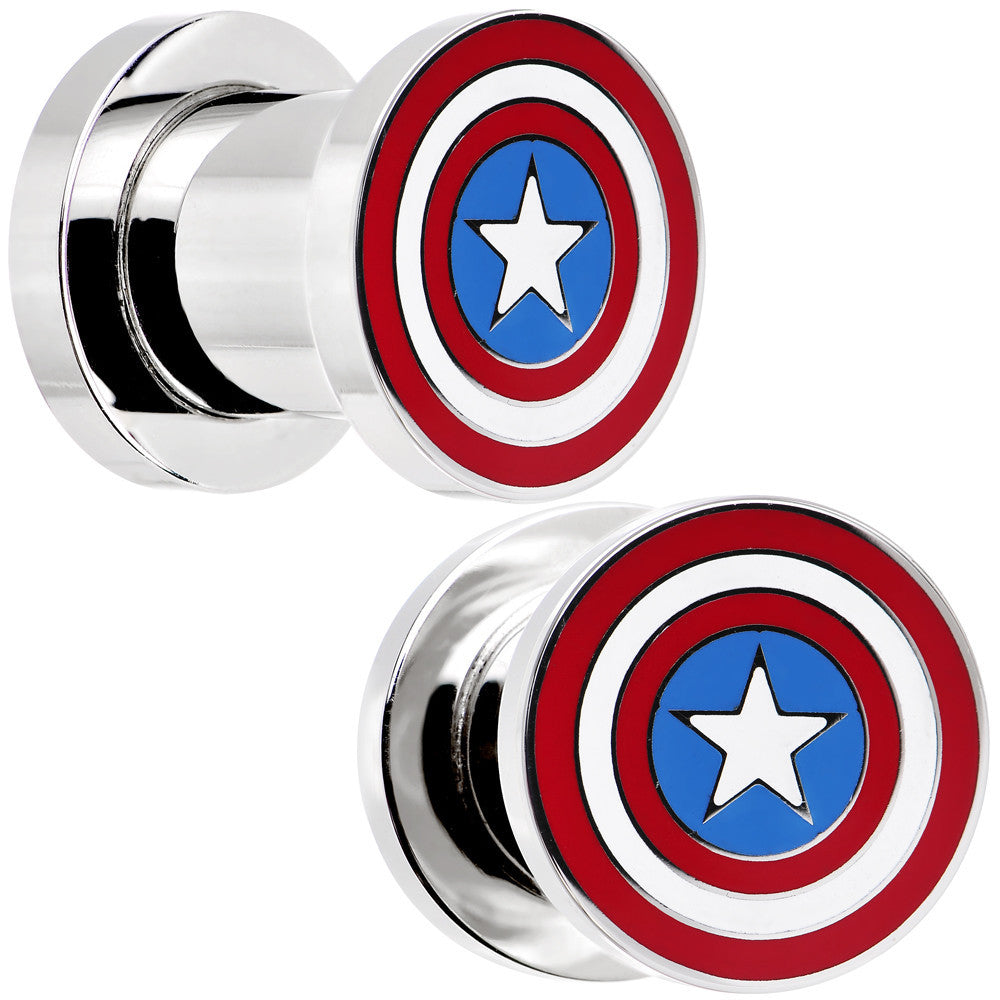 0G Stainless Steel Licensed Captain America Screw Fit Plug Set
