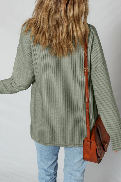 Thermal Ribbed Button-Up Drop Shoulder Textured Shacket