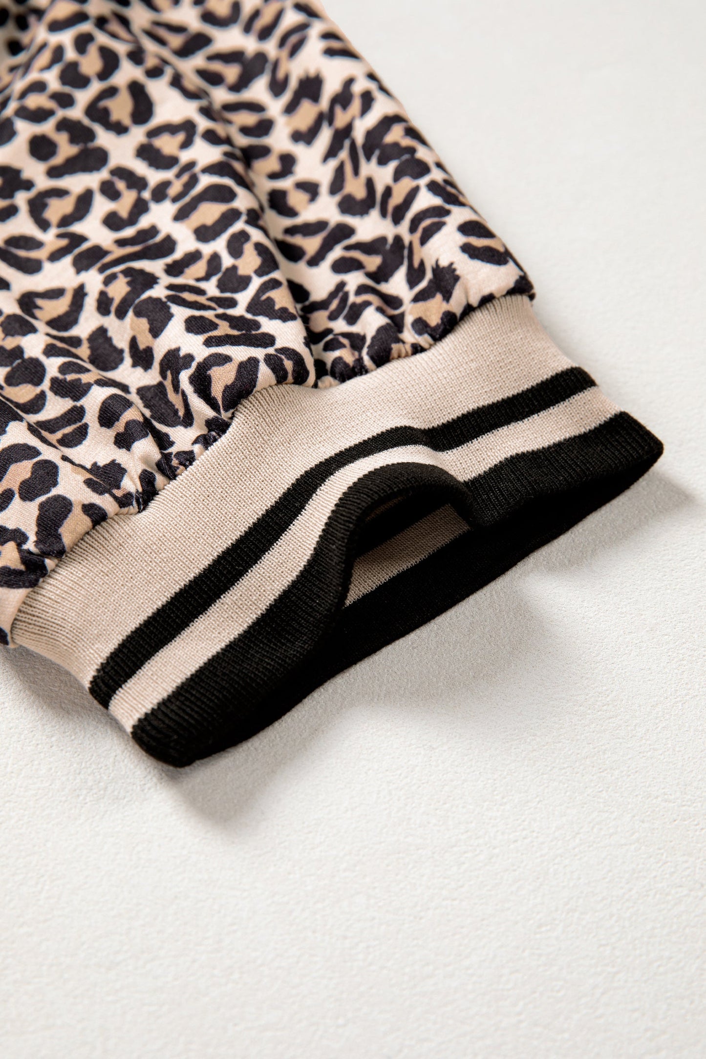 Leopard Half Zip Stripe Short Sleeve Top