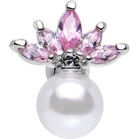 Pink CZ Imitation White Pearl Jeweled Crown Tragus Cartilage Earring
