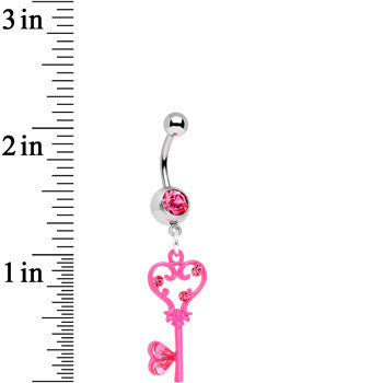 Pink Gem Pink Heart Key to Unlock Love Dangle Belly Ring