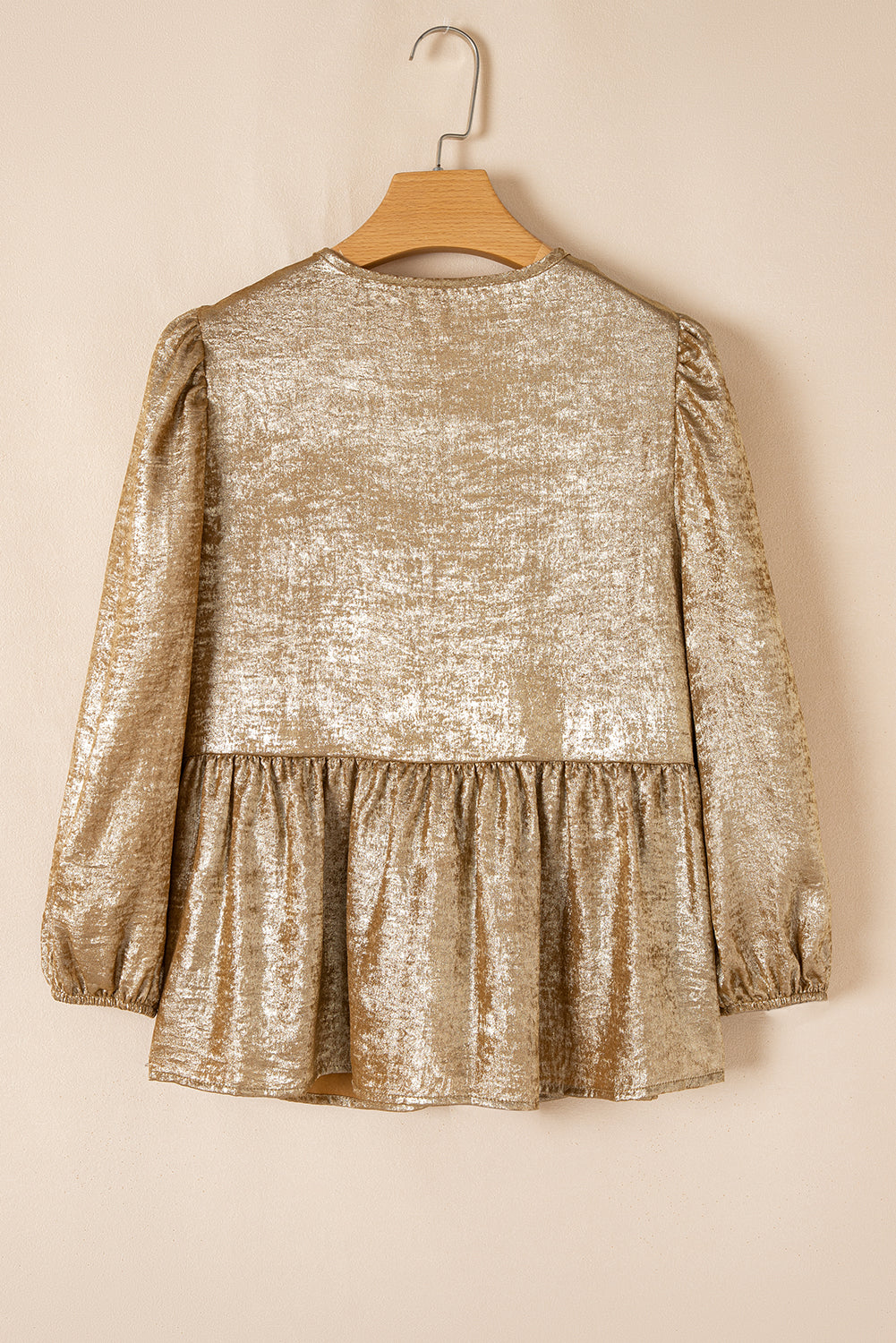Bow Tie Front Puff Sleeve Ruffle Hem Blouse