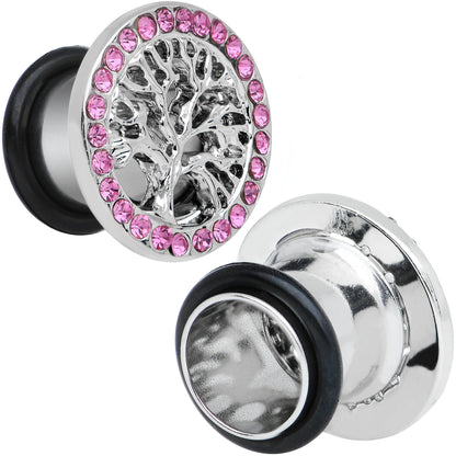 00G Pink Gem Stainless Steel Single Flare Tree of Life Plug Set