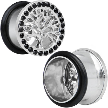 9/16 Black Gem Stainless Steel Single Flare Tree of Life Plug Set