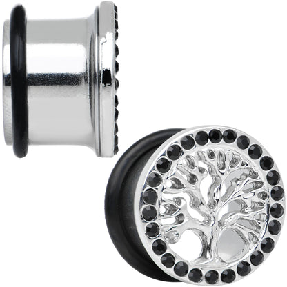9/16 Black Gem Stainless Steel Single Flare Tree of Life Plug Set