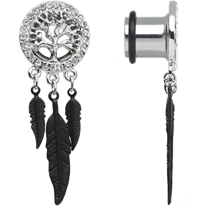 00G Clear Gem Steel Single Flare Tree of Life Dangle Plug Set