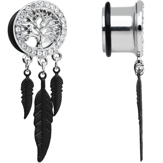 9/16 Clear Gem Steel Single Flare Tree of Life Dangle Plug Set