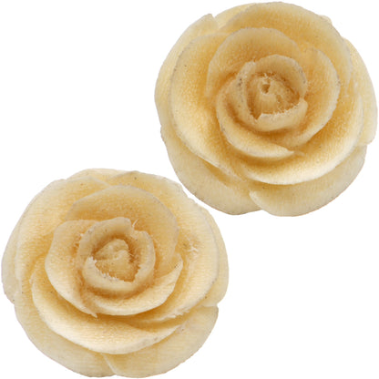 Organic Off White Wood Hand Carved Rosebud Stud Earrings