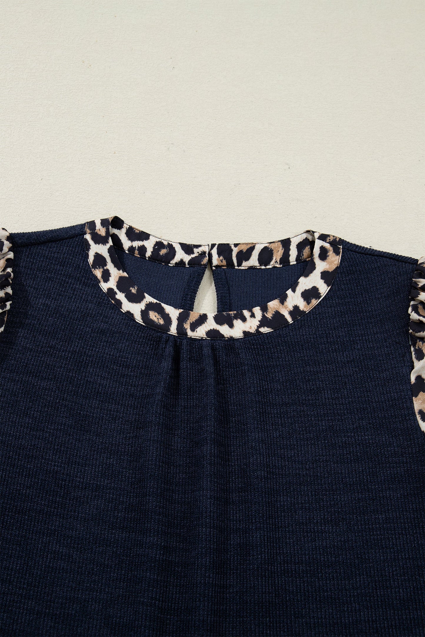 Rib Contrast Leopard Patchwork Short Sleeve Top