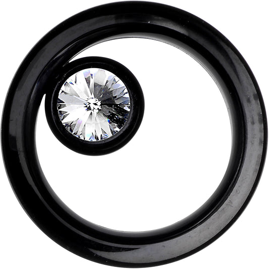 9/16 Black IP Clear CZ Double Flare Screw Fit Tunnel
