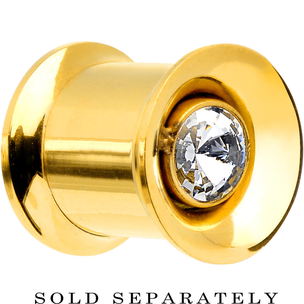 0G Gold IP Clear CZ Double Flare Screw Fit Tunnel