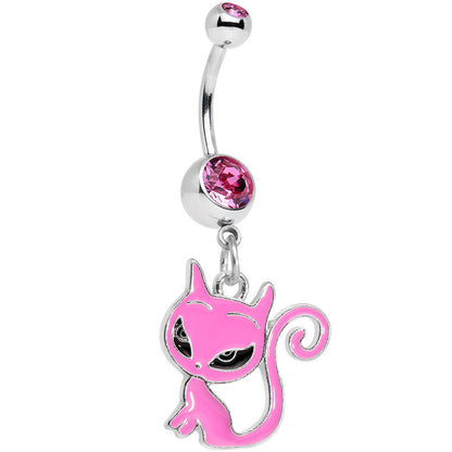Pink Gem Kitten Dangle Belly Ring