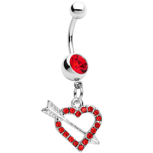 Red Paved Impaled Heart Dangle Belly Ring