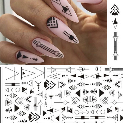 Black Butterfly Nails Stickers White Flower Adhesive