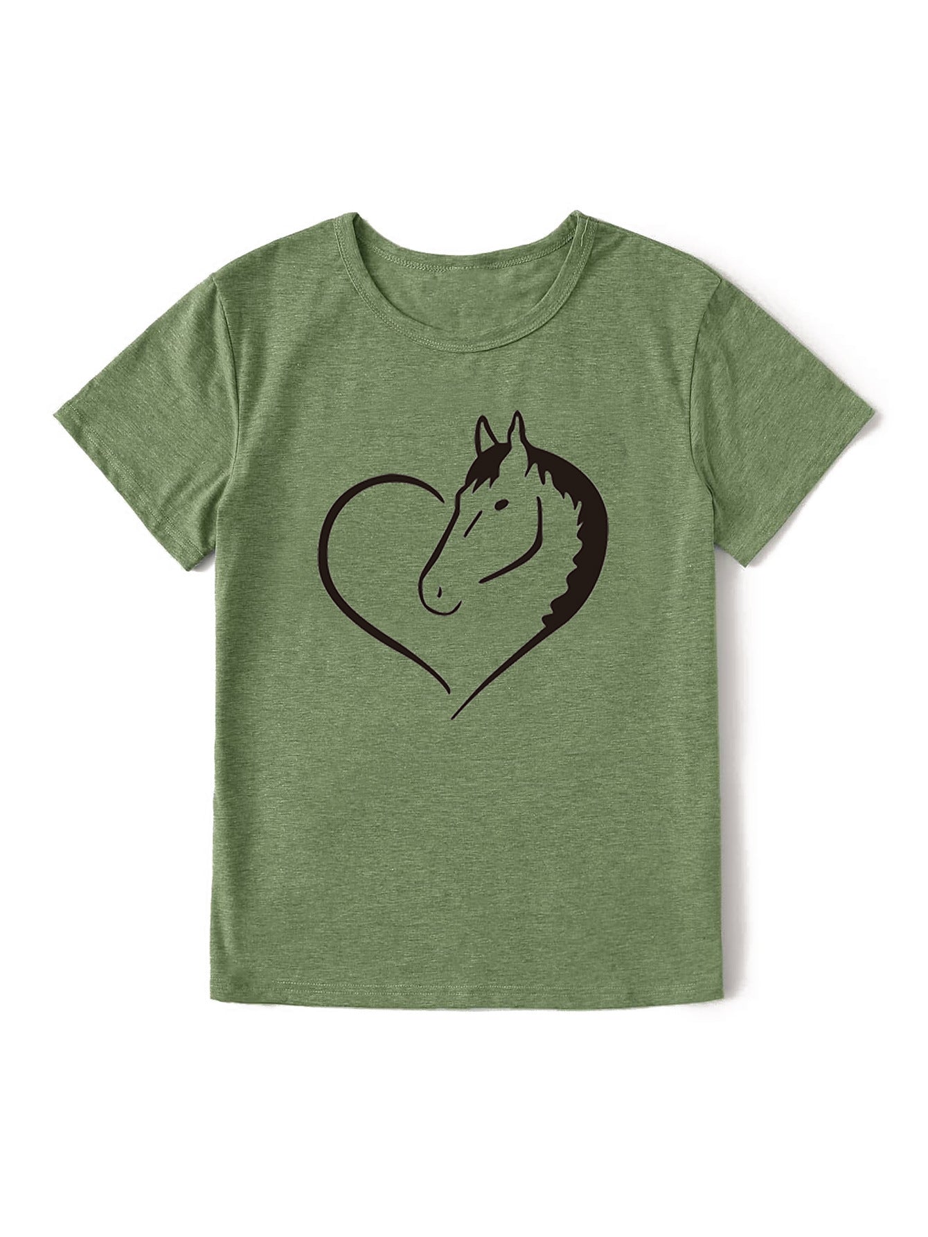 Heart Horse Pattern Printed Shoulder Short Sleeve
