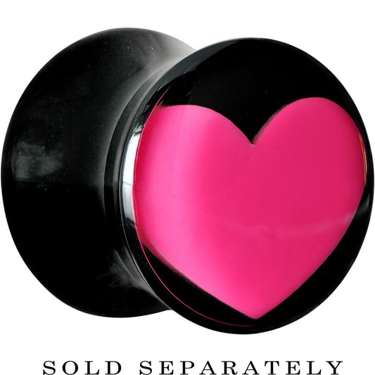 00G Black Acrylic Hot Pink Heart Saddle Plug