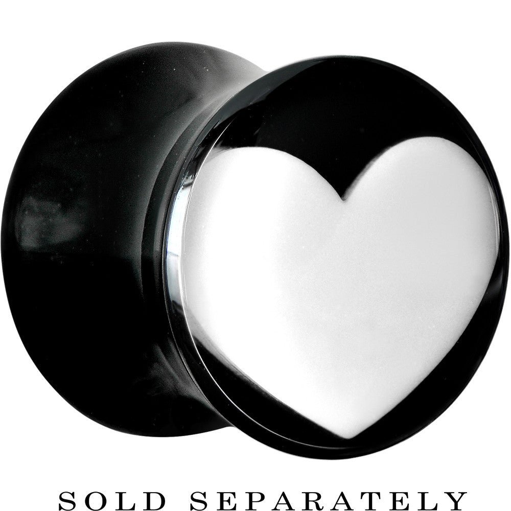 00G Black Acrylic White Heart Saddle Plug