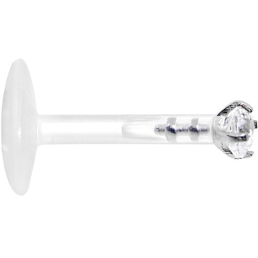 16G 5/16 925 Sterling Silver Bioplast Clear 2mm CZ Labret Monroe