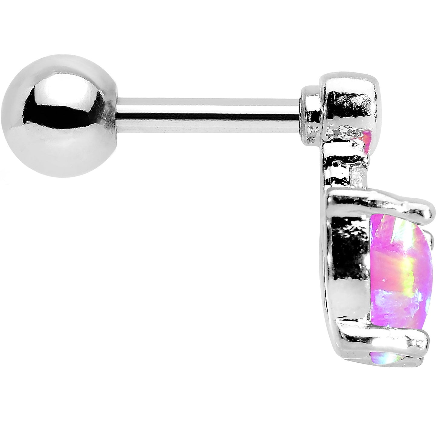 Pink Synthetic Opal Suspended Heart Tragus Cartilage Earring