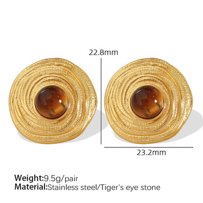 European American Tigereye Gold Earrings