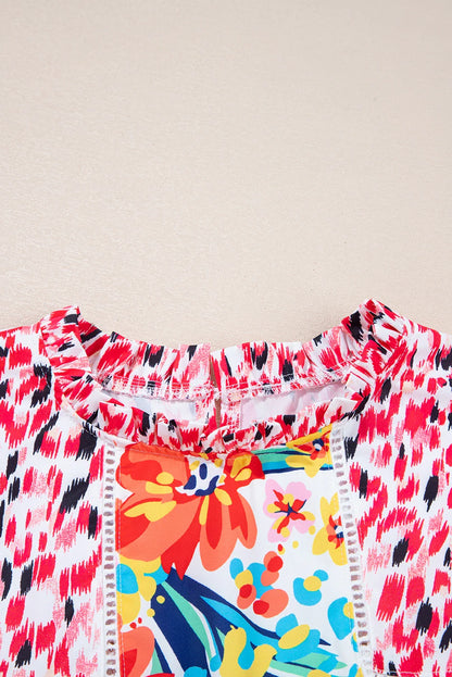 Floral Mix Ruffle Cap Sleeve Blouse