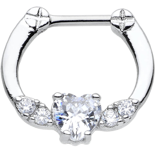 16G Stainless Steel Clear Gem Bright Heart Septum Clicker