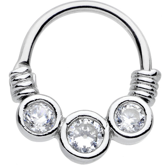 16G Stainless Steel Triple Bezel Clear Circle Septum Clicker